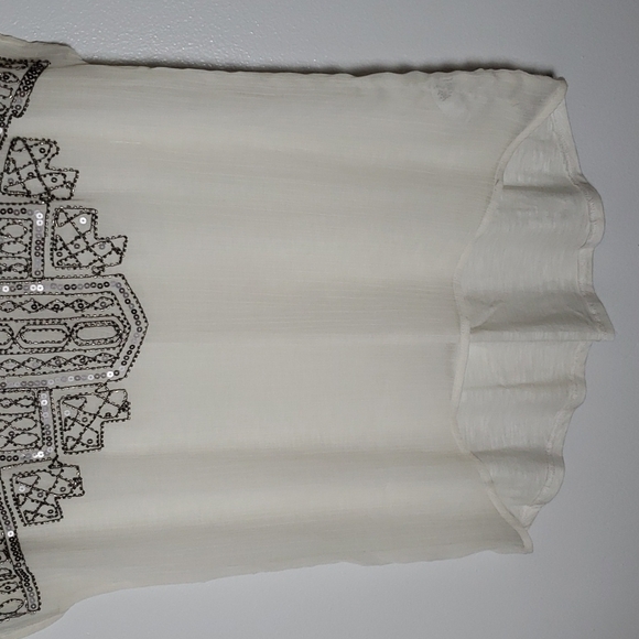 Maurices beaded sheer front shirt sleeve shirt, ivory, sequin/ beading, size med - Picture 3 of 7